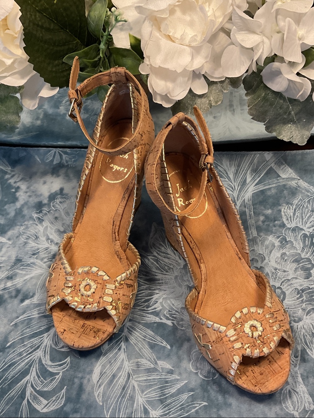 Jack Rogers Tan Cork Ankle-Strap Wedges